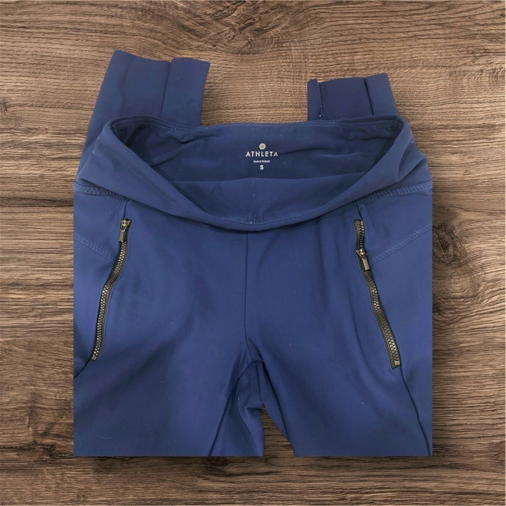 Athleta Stella Tight Leggings Navy Blue Zip Pockets Sz Small Ankle Stretch Pant - Picture 6 of 13